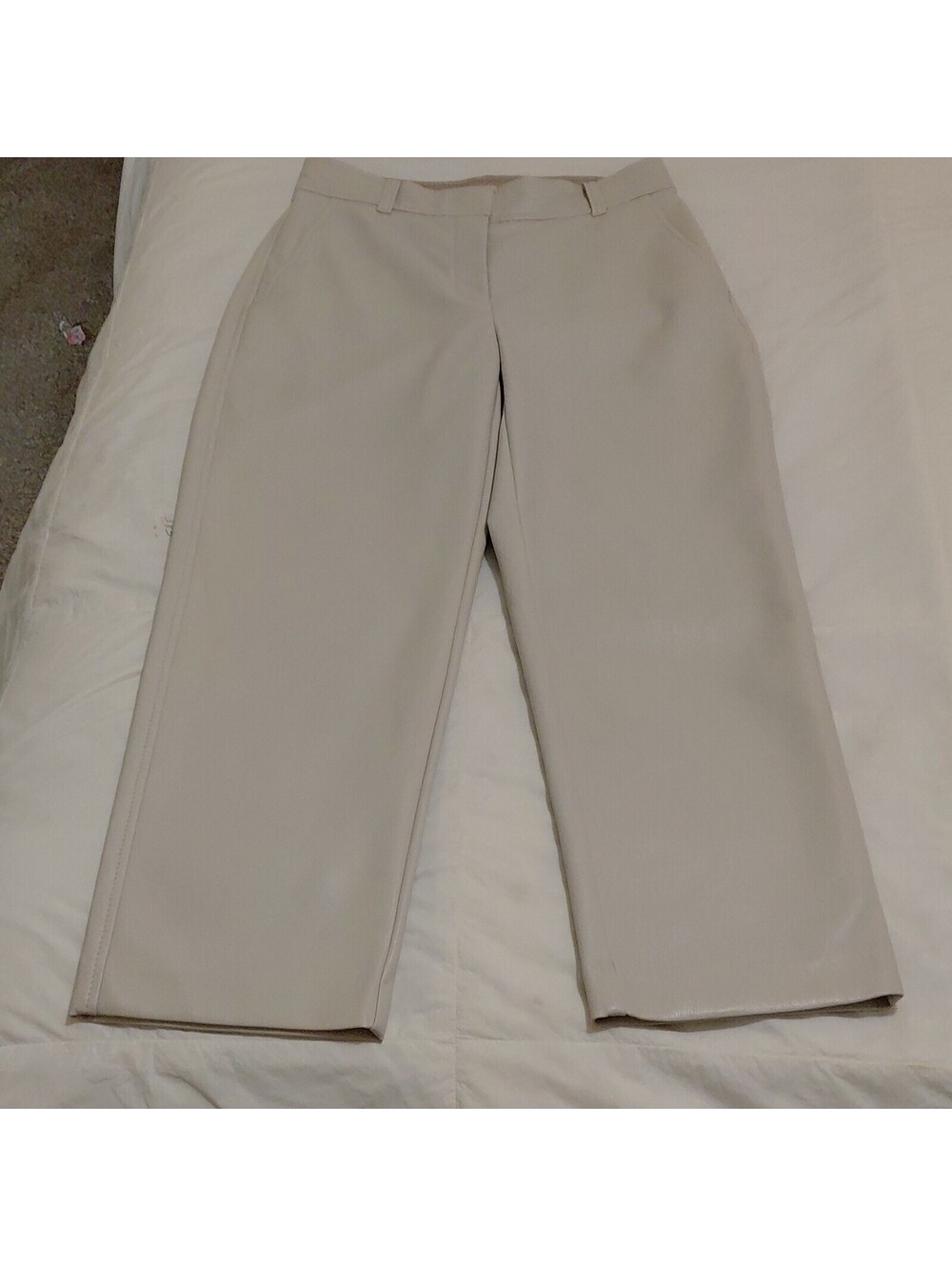 Babaton bone Faux Leather Dress Pants Straight Leg Pockets EUC sz 4 #919